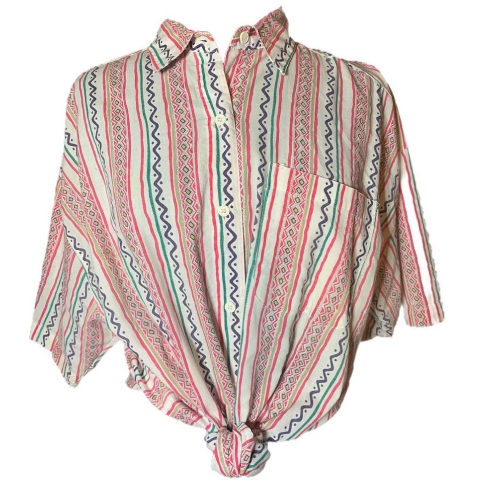 Plus Size Vintage Abstract Button Up Blouse